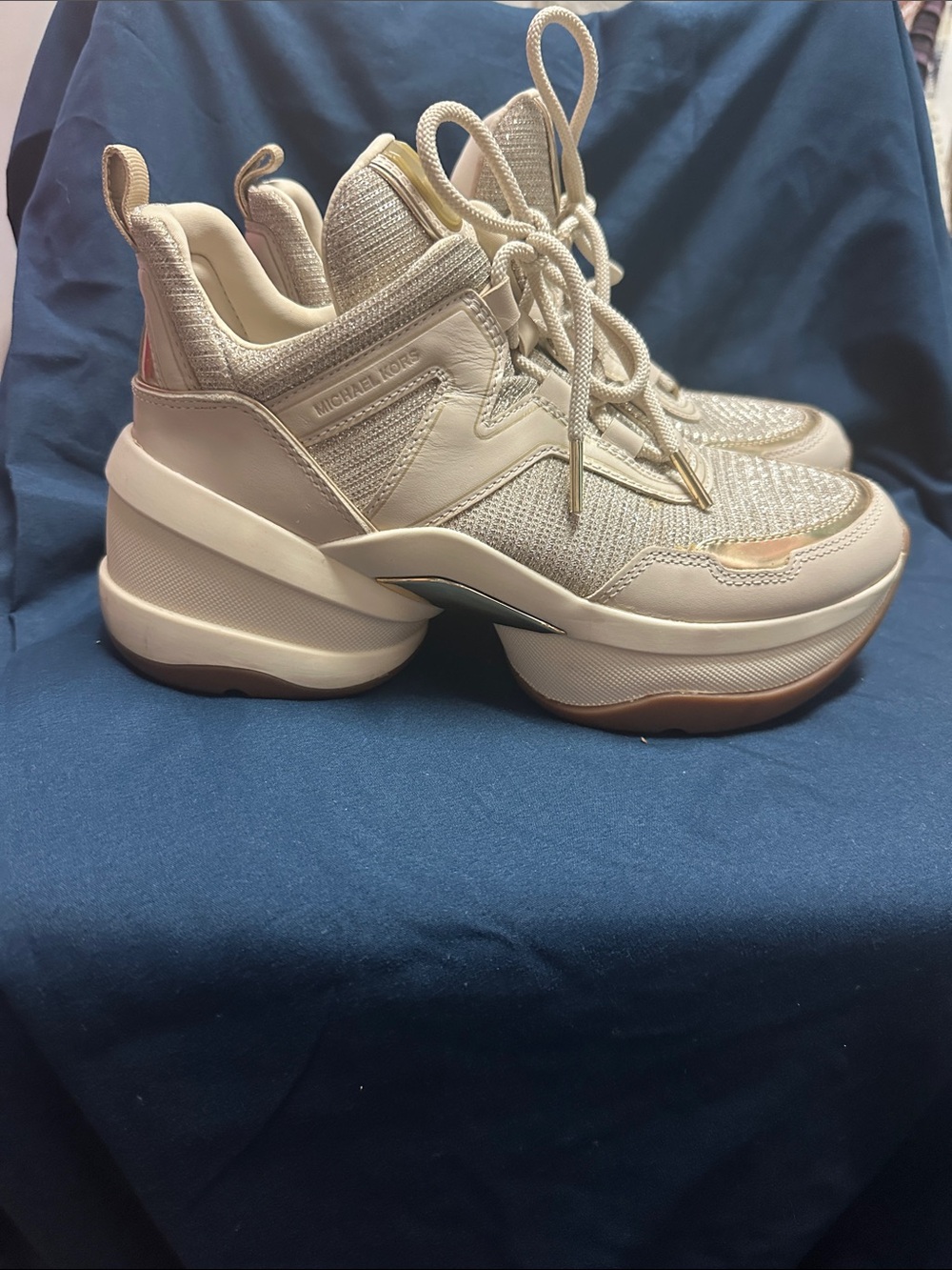 Michael Kors Olympia Two Tone Lace-Up Platform Sneakers with Metallic Accents